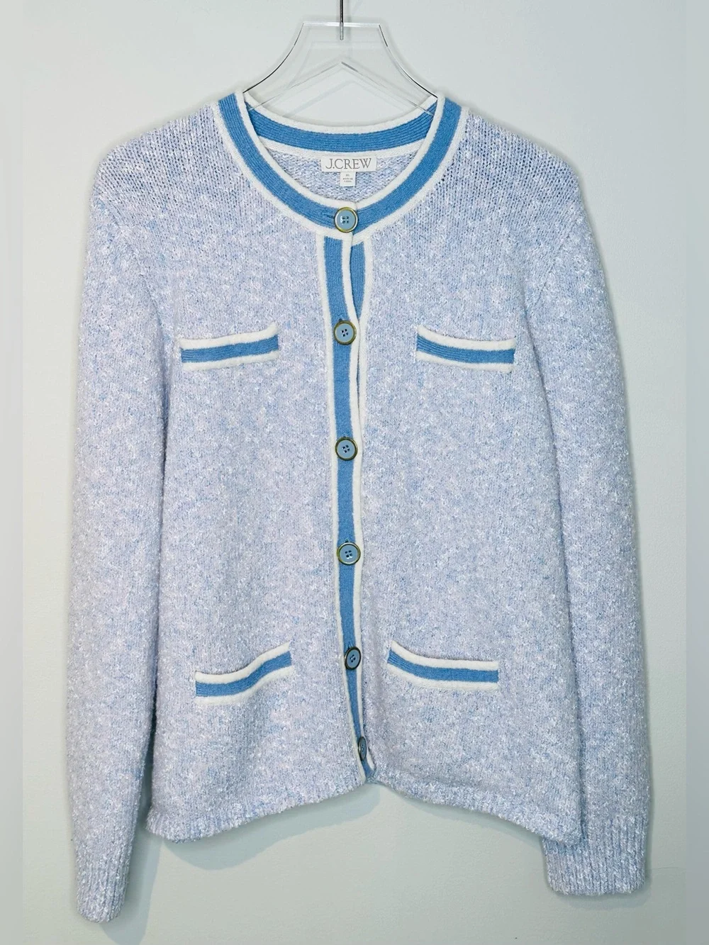 J. Crew Marled Lilac Blue Seascape White Knit Sweater Lady Jacket
